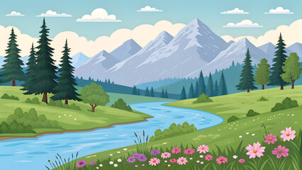 Pixel art landscape of a serene valley