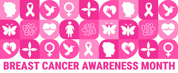 breast cancer awareness month Geometric shape pattern background, banner, card or poster design template is observed every year during October, to raise awareness about the mission. Vector