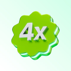 green 4x or 4 times discount badge isolated on white background. 3d render