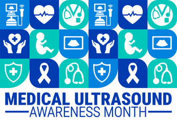 medical ultrasound awareness month Geometric shape pattern background, banner, card or poster design template is observed every year during October, to raise awareness about the mission. Vector