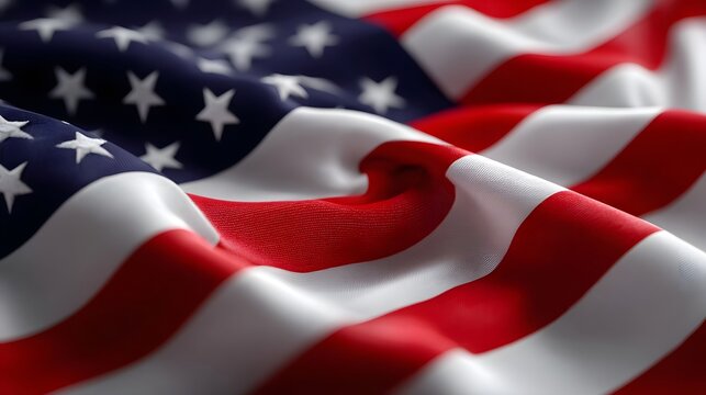 The red, white, and blue stripes of the American flag flutter and wave, symbolizing the country's patriotism, independence, and democratic values.