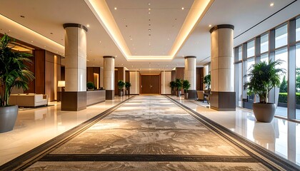 Lobby Interior with Marble Columns and Floor Covering
