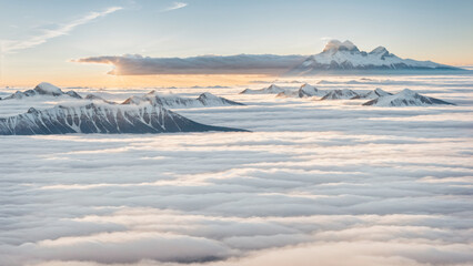 Snowy mountains above cloud layer