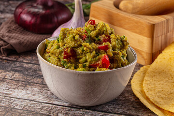 Green spicy Mexican guacamole dip
