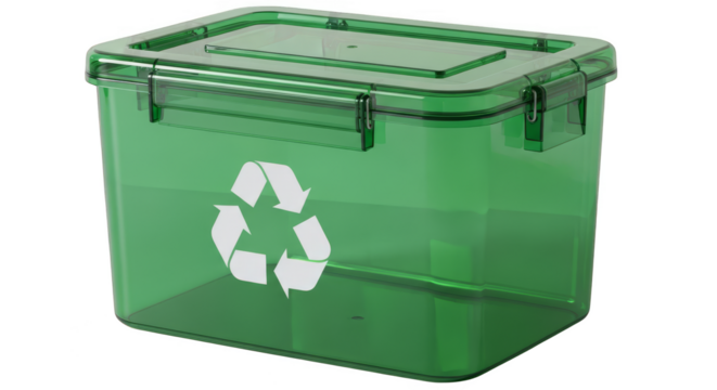 Translucent green recycling bin with emblem - Powered by Adobe