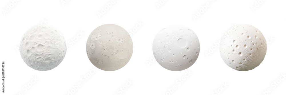 Poster moon surface texture spheres set. lunar crater patterns and astronomy design collection isolated on 