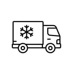 Refrigerated truck line icon representing cold chain logistics and frozen food delivery vector symbol