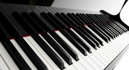 Naklejka premium Close up of a grand piano keyboard with black and white keys