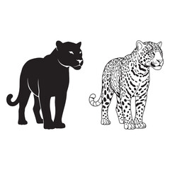Classic Jaguar Silhouette & Jaguar Lineart – Jaguar Vector Art Emphasizing Strong Wild Cat Profile – Black Vector of Jaguar – Vector Set of Jaguar