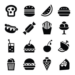food icons, fast food, vector illustrations