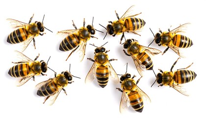 Close-up of multiple honeybees