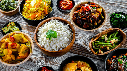 Composition with variety of east asian dishes