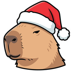 A pixel art illustration of a capybara wearing a Santa Claus hat. The capybara is depicted from the chest up, with a neutral expression. The style is reminiscent of 8-bit video games.