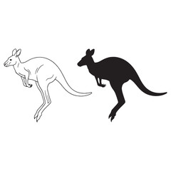 Detailed Kangaroo Silhouette & Kangaroo Lineart – Kangaroo Vector Composition with Crisp Line Work – Kangaroo Illustration – Silhouette and Lineart Set of Kangaroo