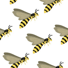 Seamless bee pattern on a white background.Vector pattern of insects for textiles, backgrounds.