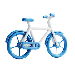 White bicycle with blue accents, 3D style
