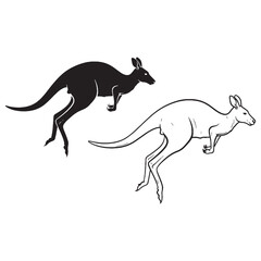 Polished Kangaroo Silhouette & Kangaroo Lineart – Kangaroo Vector Drawing with Refined Artistic Detail – Kangaroo Illustration – Silhouette and Lineart Set of Kangaroo