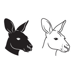 Stylized Kangaroo Silhouette & Kangaroo Lineart – Kangaroo Vector Composition with Smooth Line Quality – Kangaroo Illustration – Silhouette and Lineart Set of Kangaroo