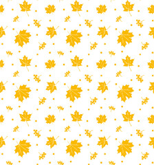Maple print on transparent background. Seamless foliage pattern. Hand drawn maple pattern. 