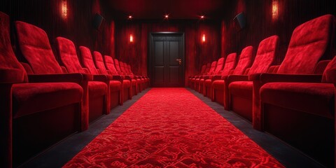 Luxurious red theater interior with plush seating and elegant ambiance for an intimate viewing experience