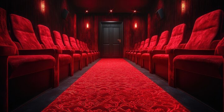 Luxurious red theater interior with plush seating and elegant ambiance for an intimate viewing experience