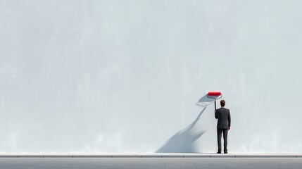 Businessman painting a large blank wall, symbolizing a fresh start and new opportunities
