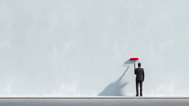 Businessman painting a large blank wall, symbolizing a fresh start and new opportunities