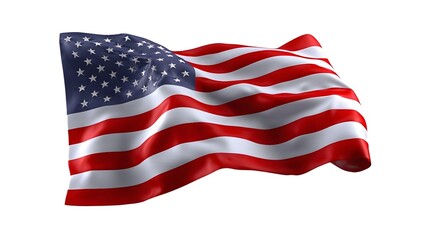 Obraz premium Majestic American flag waving gracefully, with its iconic red, white, and blue colors and intricate pattern of stars representing the nation's and ideals.