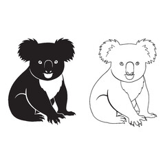 Detailed Koala Silhouette & Koala Lineart – Koala Vector Artwork Featuring Defined Edges – Koala Illustration – Silhouette and Lineart Set of Koala