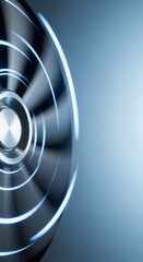 Close-up of spinning fan blades with blue light trails. Air circulation and ventilation system concept for climate control.