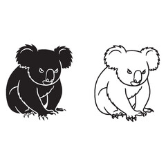 Contemporary Koala Silhouette & Koala Lineart – Koala Vector Artwork with Modern Minimal Lines – Koala Illustration – Silhouette and Lineart Set of Koala