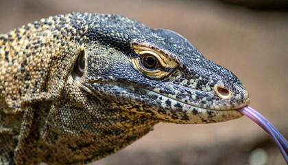 Firefly A close-up of a monitor lizard with its tongue flicking, reptilian eyes full of precision. 1.jpg