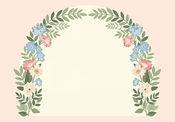 Obraz premium Elegant floral arch illustration with pastel flowers and green leaves, perfect for wedding invitations or decorative frames.