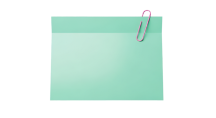 Pastel Note Stack with Clip PNG: Layered mint green notes with a pink paperclip. An isolated, modern design element on a transparent background for creative projects.