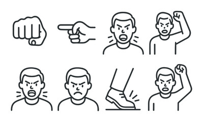 Animated expressions and gestures: anger, defiance, motion in line art style