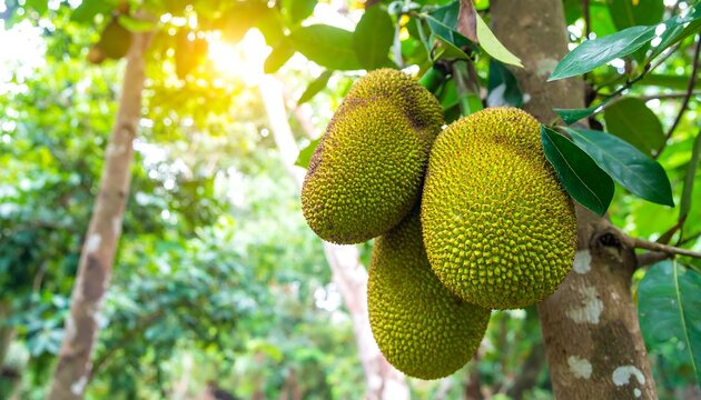 Fresh jackfruits on a tree