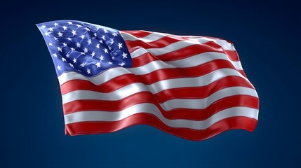 Fototapeta premium Vibrant and striking image of the iconic American flag waving proudly against a deep blue sky, representing the nation's patriotism, , and enduring legacy.