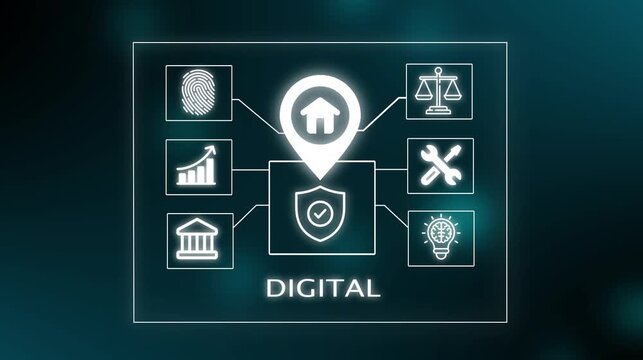 " Digital" Project management concept. Business, Technology, Internet and network concept. illustration, Abstract technology symbols on a blue background