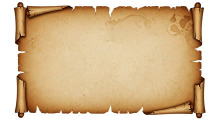Aged Paper Texture PNG: A blank, vintage parchment element with a rustic grunge texture and burnt edges, isolated on a transparent background for easy layering in designs.