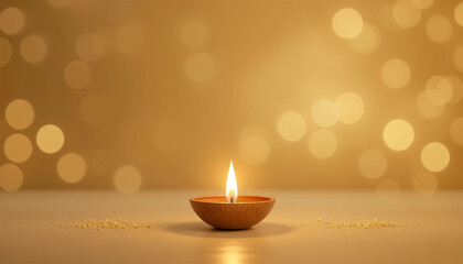 Golden Diwali Candel Background with Space for Text