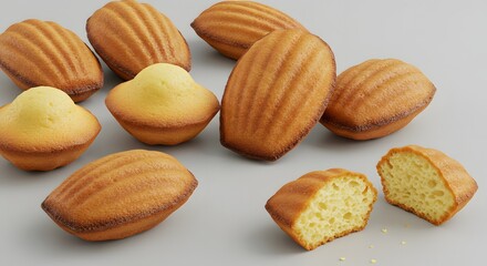 Golden Brown Madeleines on Neutral Background