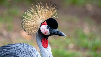 Fototapeta premium A majestic crowned crane, bright red face markings and a royal stare