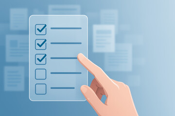Paperless business process checklist with digital interface and hand touch for efficient workflow