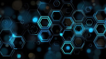 Futuristic Blue Hexagonal Technology Pattern on Dark Background