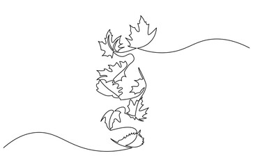 Continuous one line drawing of Autumn Leaves. Single line drawing illustration of Fall leaves. Autumn vibes concept vector art. Doodle line illustration.