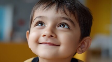A young, happy child with an engaging, joyful expression on their face, radiating a sense of wonder and innocence