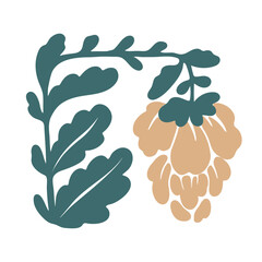 Floral composition with hand drawn flowers, pattern element, ethnic ornament. 