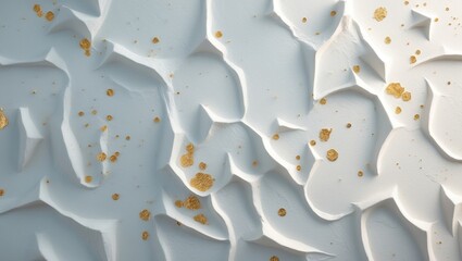 Fototapeta premium White textured surface with gold splashes and geometric patterns.