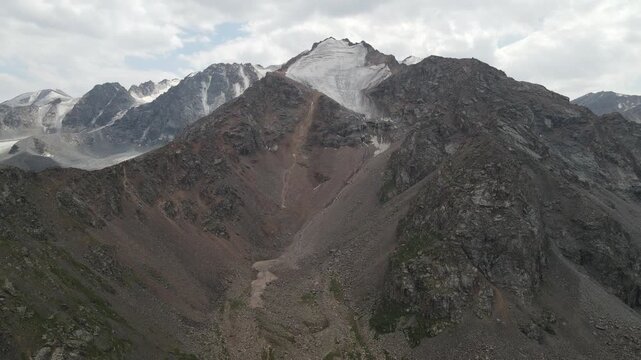 The aerial view of the Tien Shan Mountains in Kyrgyzstan