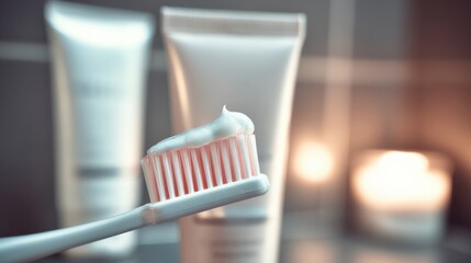 Toothbrush with Toothpaste and Blurred Tubes